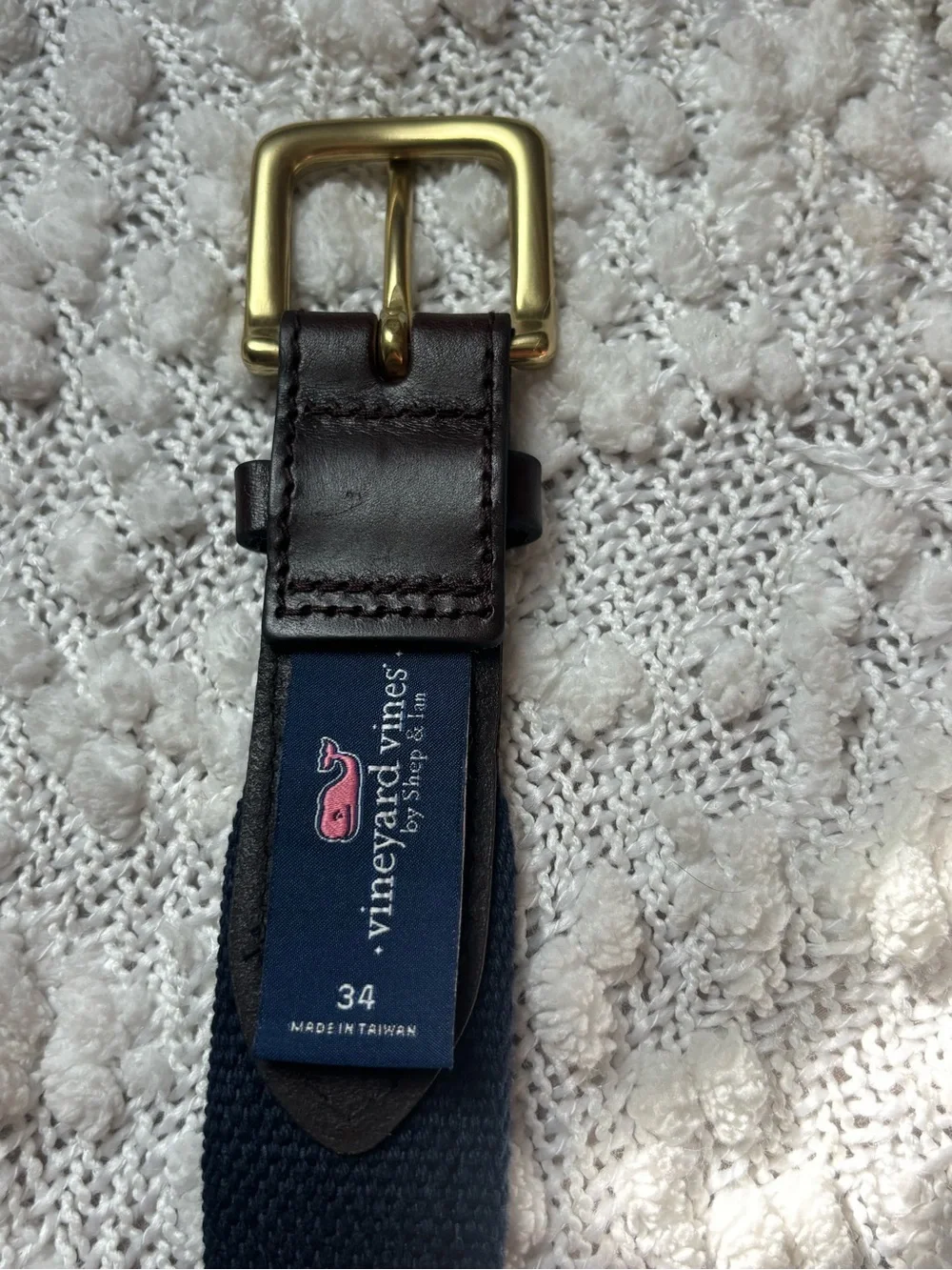 Men's Vineyard Vines Navy Patterned Web Belt with Gold Buckle (Never Worn) 34 In